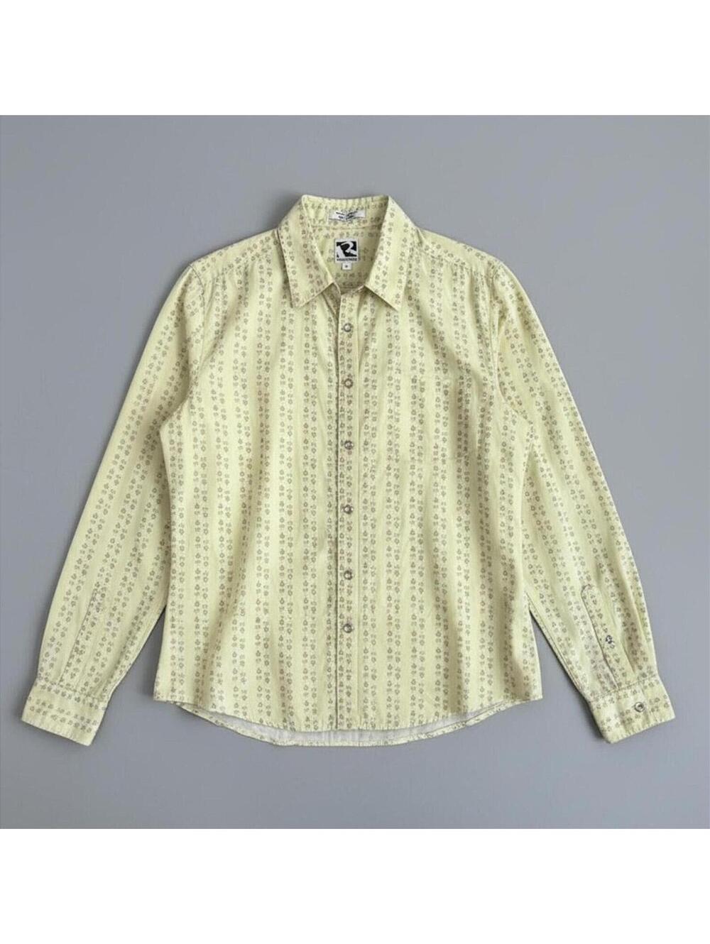 Rockies Western Cowgirl Yellow Pink Floral Snap Button Long Sleeve Shirt L